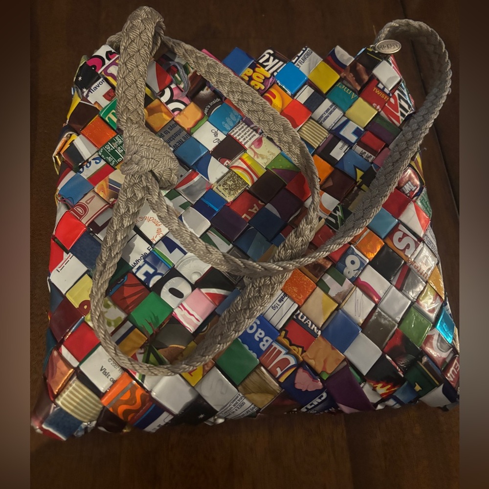 Candy Wrapper Purse Medium Zippered Purse Woven Recycled Wrappers Multi Color